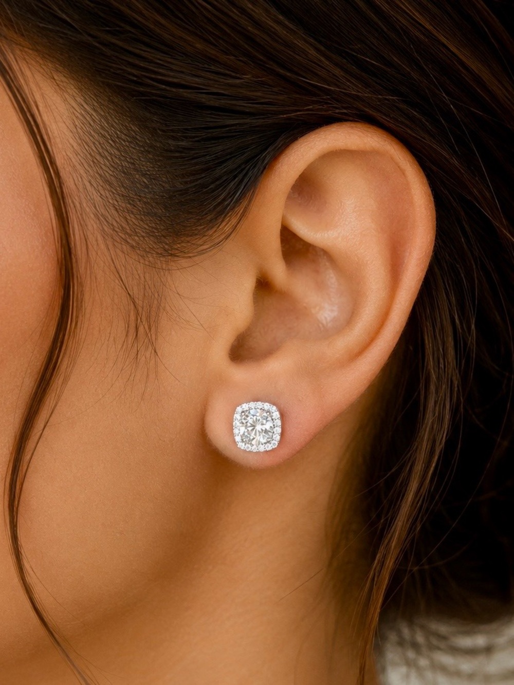 2CTW Square Moissanite Halo Stud Earrings Sterling Silver Bridal Unisex